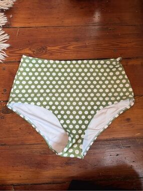 aerie Green and White Polka Dot High-Waist Swim Bottoms